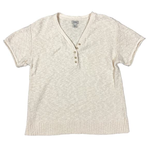 L.L.Bean Women's M Cotton Knit Sweater Top Short Sleeve V-Neck Henley Pullover - Picture 1 of 6
